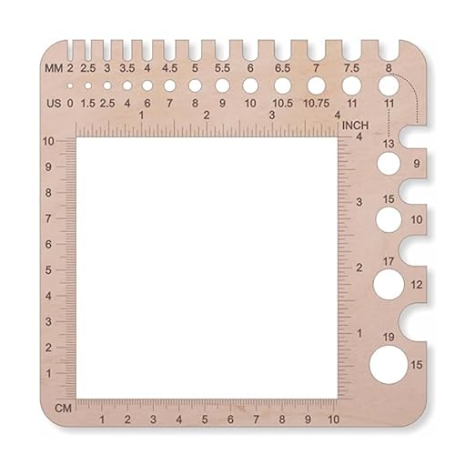 1 Pcs Wooden Knitting Crochet Gauge Ruler Needle Sizer Stitch Counter Spinner Yarn Measure Tool Square Craft Accessory