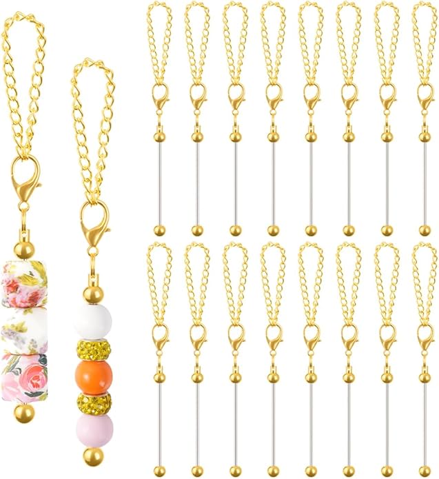 16PCS Beadable Keychain Bar Bulk, Metal Blank Beaded Keychain Bar for Beads DIY Crafts Charms Jewelry Making Supplies