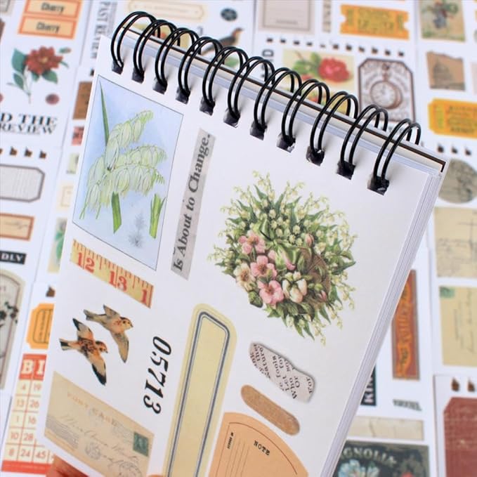 532PCS Vintage Stickers for Scrapbooking, 50 Sheets Precut Washi Stickers Book for Journaling, Scrap Book Ephemera for Junk Journal Supplies, Scrapbooking, Bujo, Collage, Crafts Arts