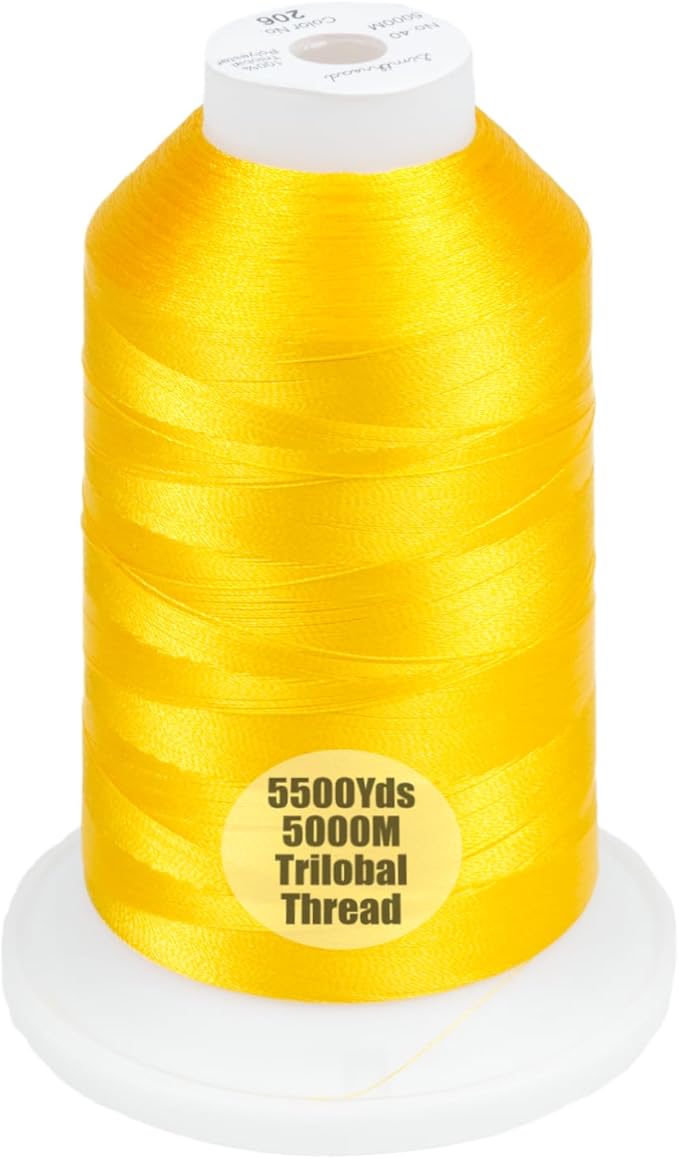 Simthread Trilobal Polyester Thread – 5000M (5500yds) No.40 – Super Sheen, Tangle-Free – Built-in Thread Lock Spool – Compatible with Brother, Singer, Janome & More, Harvest Gold-206