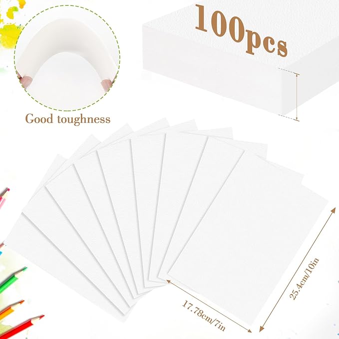 100PCS 7x10 Watercolor Paper Bulk, 140lb/300g Cold Press Thick Water Color Paper Pad for Child Adult, White Art Paper for Drawing Painting Markers Gouache, Textured Cotton Paper Sheets