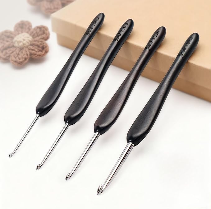 Yarniss Artisan Stainless Steel Crochet Hooks Set,2.0-4.0mm Handmade Crochet Needle with Ebony Handle for Beginners,Gift for Crocheter