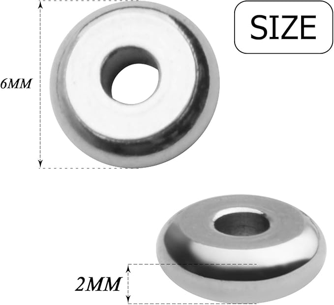 Rondelle Spacer Beads, 100pcs Stainless Steel Disc Rondelle Slices, 6x2mm