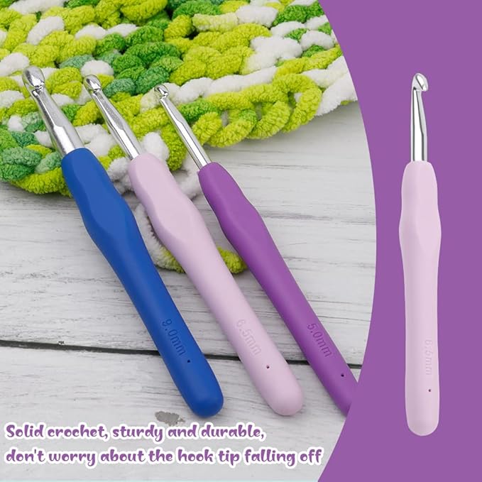 3 Sizes Crochet Hooks,Ergonomic Arthritis Handle,5.5 inch Long Beginner's Knitting Needle and Color Soft Handle Smooth Knitting Needle DIY Knitting Kit for Knitting Sweaters,Scarves and Hats
