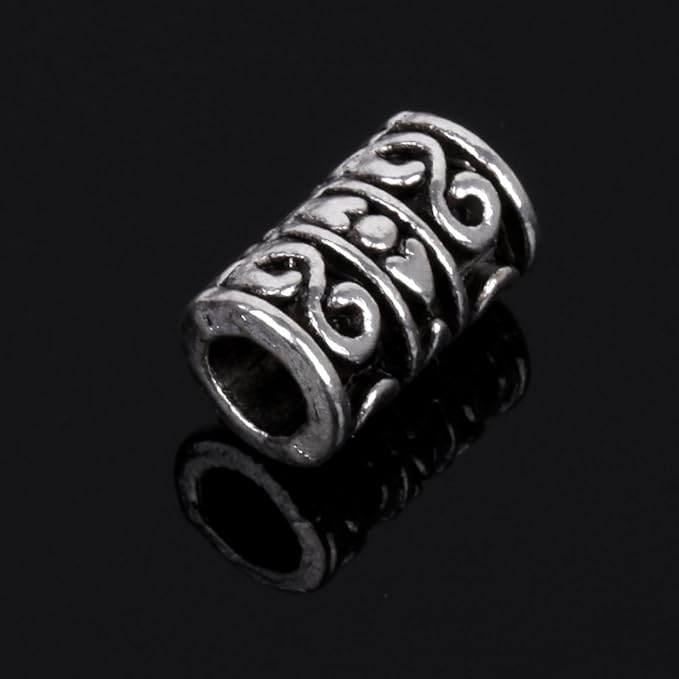 RUBYCA 50pcs Tibetan Silver Spacer Beads Fit European Charms Bracelet Stripes Cylinder Infinity