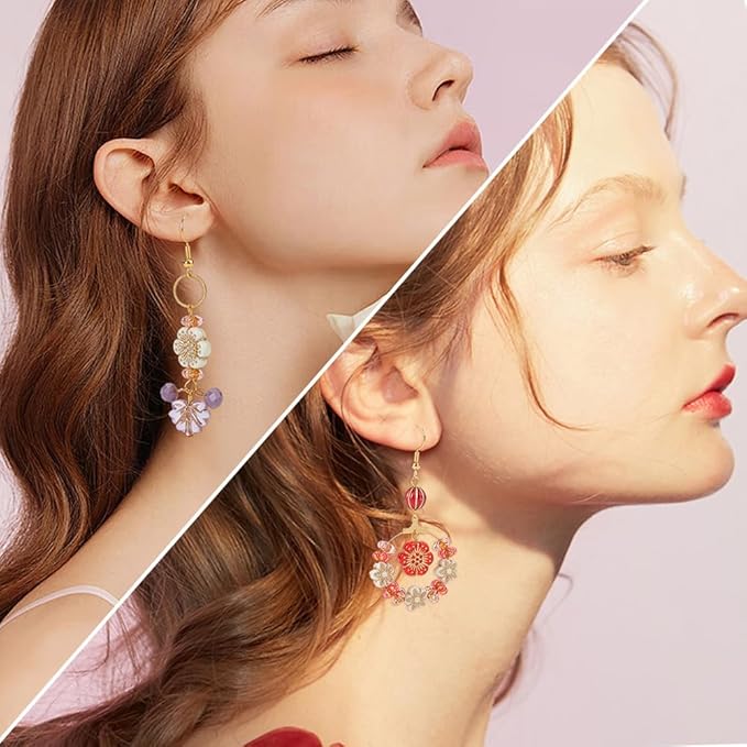 SUNNYCLUE 10 Pairs Bohemian Earring DIY Vintage Earring Charms Acrylic National Style Flowers Leafs Drop Beaded Dangle Fashion Earring for Women Adult Beginners Starters Supplies Craft