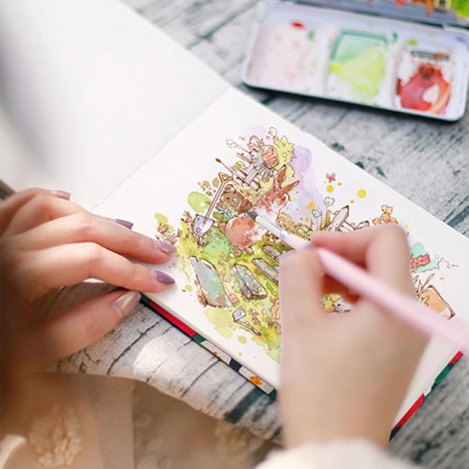 Handmade Watercolor Journal, 7.6x5.3'', 140lb/300gsm, Cold Press, 20 Sheets/40 Pages,Sketchbook,Travel Notebook, Suit for Watercolor/Pen Light Color/Gouache/Acrylic/Sketching