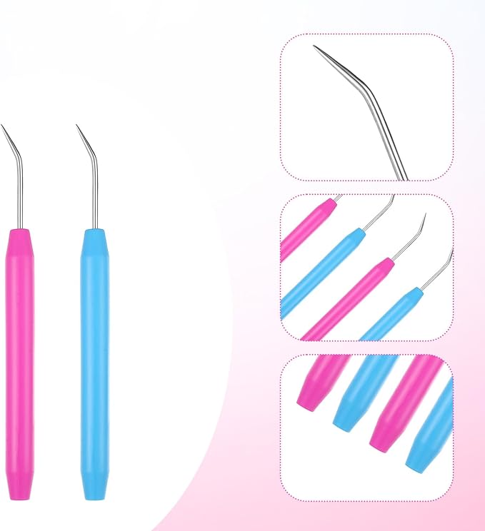 Knitting Loom Hook Pick Tool Crochet Needle Hook Set with Handle Knitting Board Matching Hook Needles with Convenient Rubber Handles for Beginners Knittings Knitter Craft, 4 Pcs(Blue, Red)