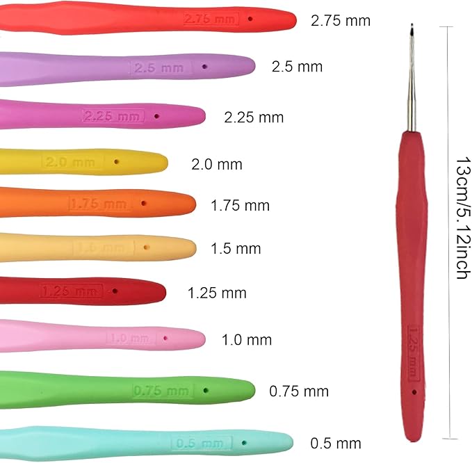 Set of 10 Small Size Crochet Hook Set, Ergonomic Handle Crochet Hook Needles for Arthritic Hands, Thread Crochet Steel Lace Hooks Size 0.5mm to 2.75mm