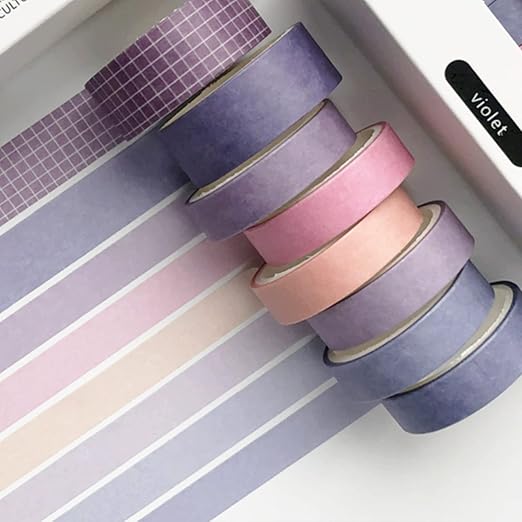 YUBBAEX 8 Rolls Basic Washi Tape Set Solid Color Grid Masking Decorative Tapes for Arts, DIY Crafts, Journals, Planners, Scrapbooking, Wrapping (Violet)