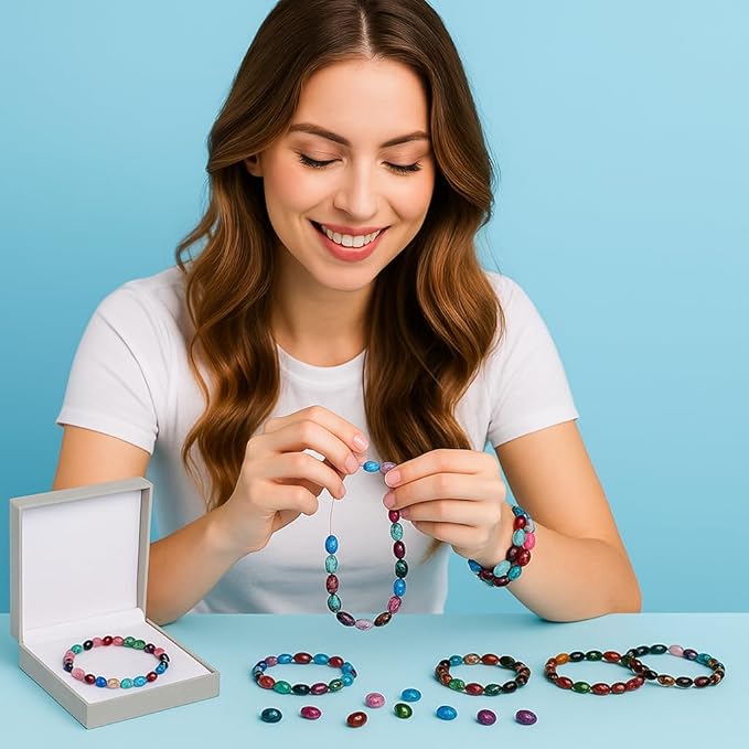 6x8mm Oval Glass Beads Kit - 1500+ Pcs Rice Beads for Jewelry Making, Bracelets, Necklaces DIY - Assorted Colors, Bead Bracelet Kit,Gifts for Teen Girls Crafts for Girls Ages 8-12