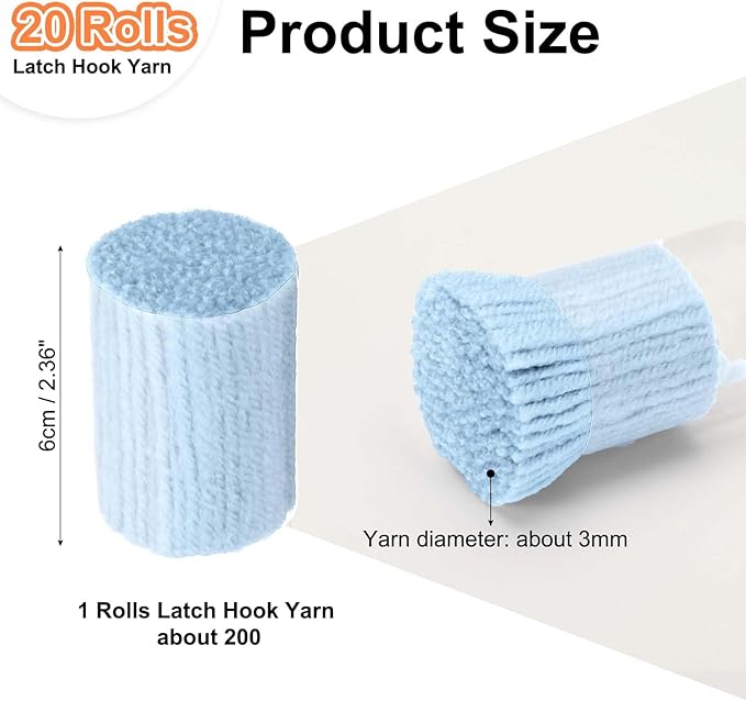 PATIKIL 20 Rolls Latch Hook Yarn, Latch Hook Kit Precut Rugs Yarn Making Crochet Bundles for Rug Adults Beginners Tapestry DIY Craft, Light Blue