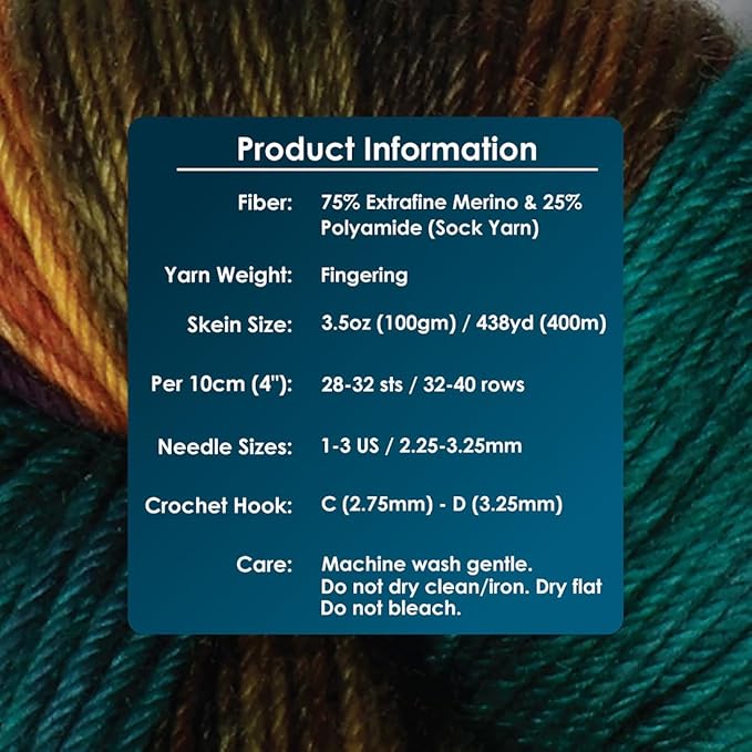 KnitPro Symfonie Fingering Weight Hand Dyed Variegated Yarn Skein | Extra Fine Merino Wool & Polyamide Blend for Knitting & Crocheting, Oeko-TEX Certified 400m, 100g | Terra Harvest Vine