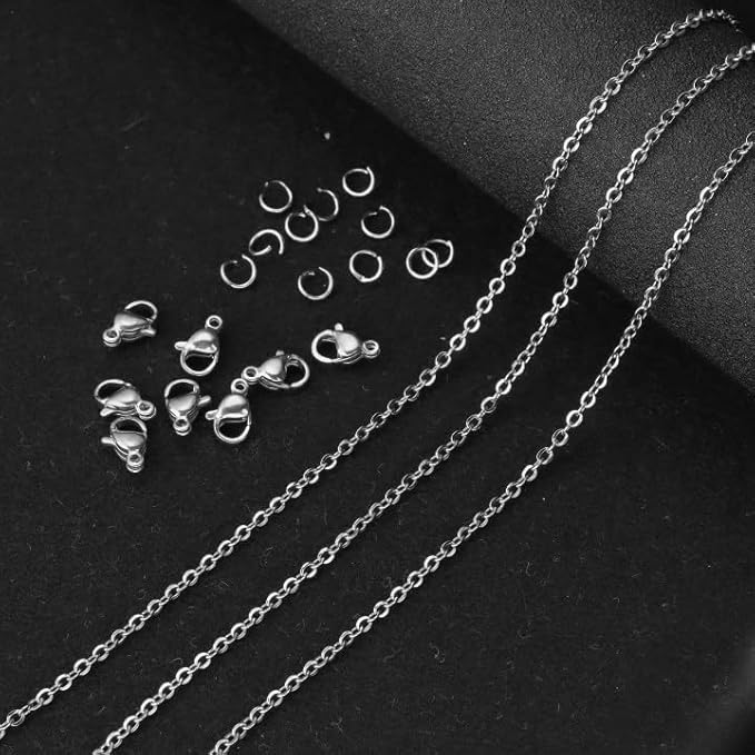 Topacket 33Feet Stainless Steel Necklace Chains Cable Link Chains for Jewelry Making DIY Craft Kit with Lobster Clasps Jump Rings