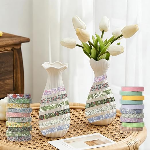 Washi Tape Set 20 Rolls Cute Vintage Washi Tape Decorative Tapes Adhesive Craft Washy Pattern Tapes for Scrapbooking Arts DIY Crafts Journal Planners Gift Wrapping Junk Journal Supplies, Natural