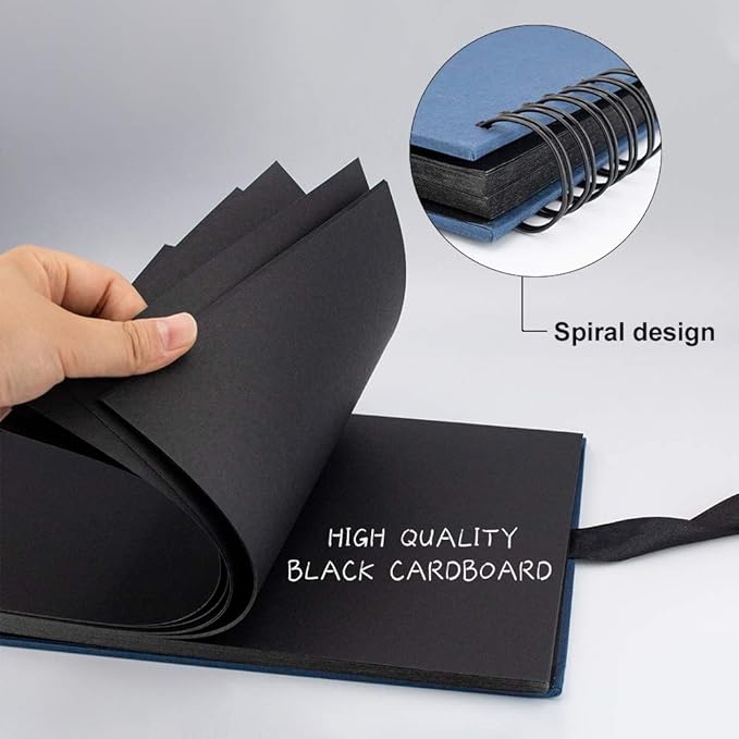 EVNEED Scrapbook Photo Album DIY Scrap Book Black Pages for Wedding Guest Book Anniversary Valentines Day Gifts with 15 Marker Paint Pens,80 Pages,Blue (40 Sheets)