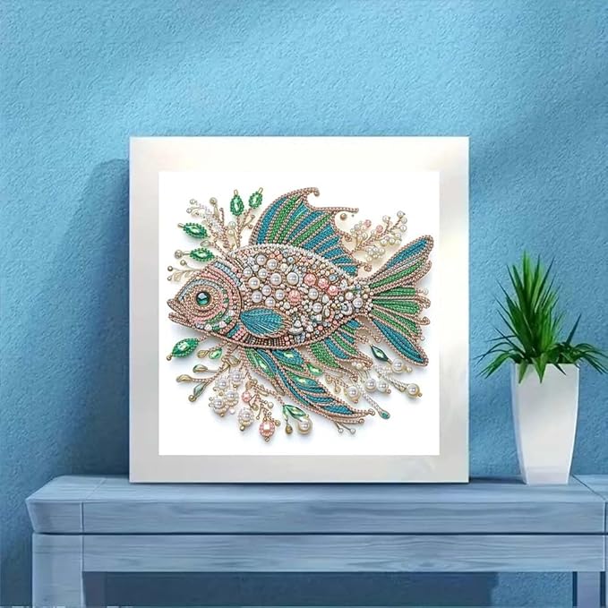 ZQEATRY Fish Animal Special Shape Diamond Art Kits for Adults,5D Diamond Painting Kits for Beginner,DIY Diamond Gem Art Crystal Rhinestones Dots Painting Kits for Home Wall Decor 11.8 X 11.8inch