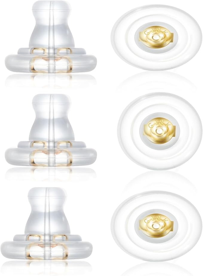 earring backs,18k gold silicone earring backs replacements,locking secure earring backs for studs/droopy ears,no-irritate hypoallergenice soft clear earring backs for adults