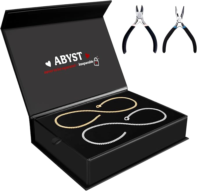 ABYST Permanent Bracelet Kit for Couples - DIY Sterling Forever Bracelets Making Set with Silver & Gold Plated Chains - Romantic Infinity Jewelry for Anniversary (Gold & Silver)
