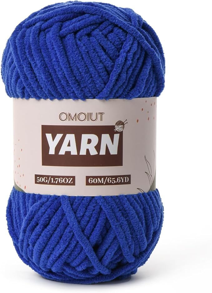 Plush Chenille Chunky Crochet Yarn - Baby Yarn for Crocheting Soft - Velvet Yarns Knitting for Blankets Crafts - Fluffy Amigurumi Yarns 50g / 65.6yd (Sapphire Blue)
