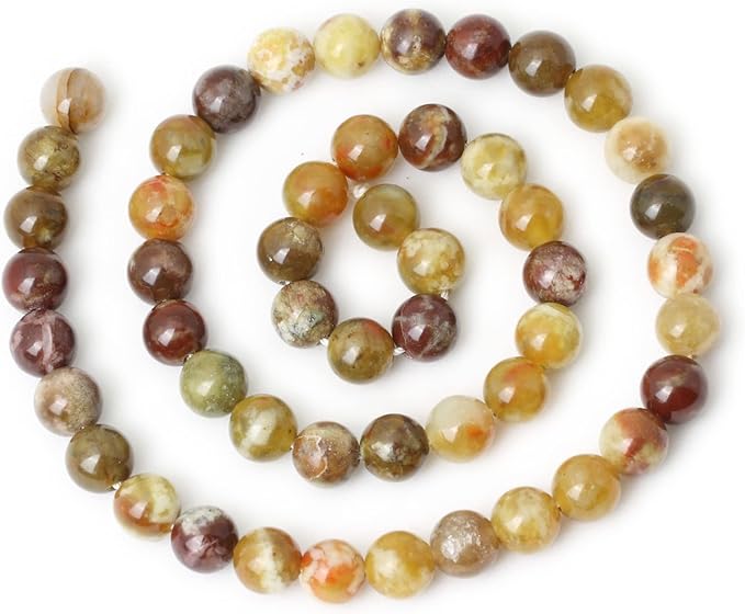 cheavian 45pcs 8mm natural yellowish green serpentine jade round loose stone beads for jewelry making 1 strand 15"