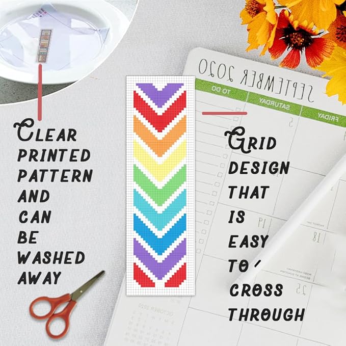 BEUNITONE Cross Stitch Bookmark Kit 6 Pcs Rainbow DIY Bookmarks Cross Stitch Kits for Adults Beginners Love Heart Pre-Sorted Floss Cross-Stitch Stamped Embroidery Kit with Instruction 8''x2.4''