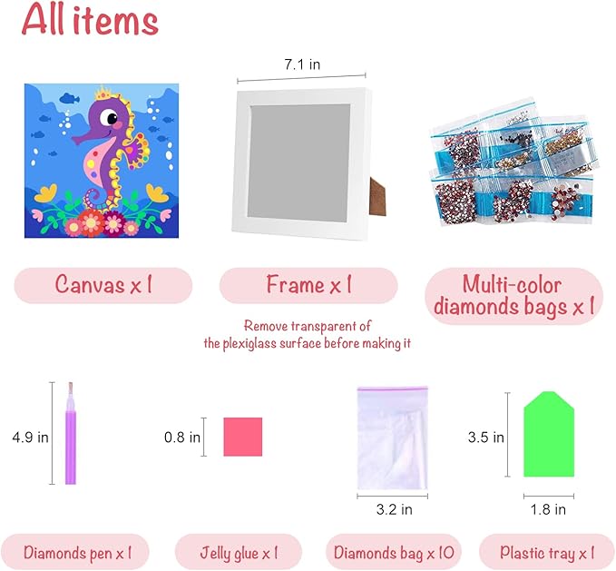 5D Diamond Painting Kits for Kids 7.1‘’ X 7.1‘’ Wooden Frame Diamond Arts and Crafts for Kids Mosaic Gem Stickers by Number Kits DIY Painting Arts Crafts Supply Set Embroidery Gift (Style M)