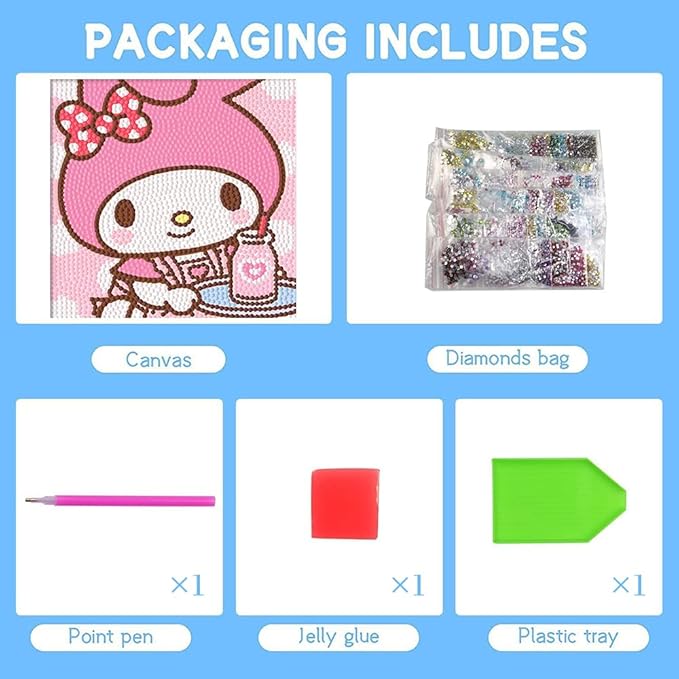 PERFECTSIGHT Cute 5D Diamond Art Kits with Wooden Frame, Kawaii DIY Painting Art for Adults, Diamond Arts and Crafts Sets, Big Gem Full Drill Diamond Dots for Women Beginners (Milk)
