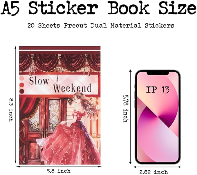 Dwpetzo Vintage Slow Weekend Pre-Cut Journal Sticker Book for Junk Journaling, A5 PET and Paper Dual Scrapbook Materials, People Stickers for Scrapbooking Supplies, Collage, Planner, 20 Sheets