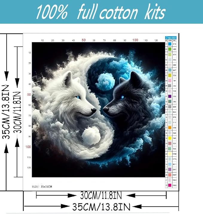 Wolf Stamped Cross Stitch Kits for Beginners Adults, Animal Dimensions Needlepoint Art Crafts,Counted Cross Stitch Kits Embroidery Kits for Beginners Adults for Home Decor 13.8X13.8inch