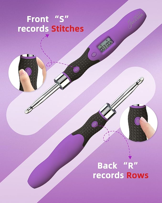 Upgraded Counting Crochet Hook Set - 24-in-1 Interchangeable Hooks Kit - Light Up, Digital Stitch & Row Counter- No Need to Move Fingers- Ergonomic for Arthritic Hands - Cool Gift