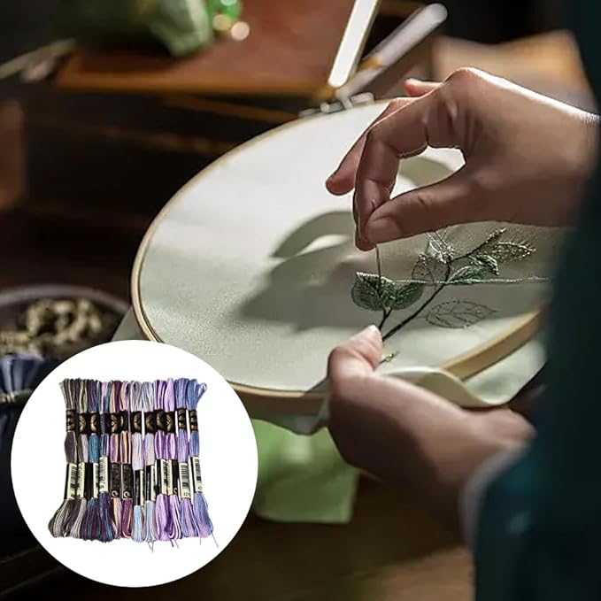 12 Skeins 105 Yards Purple Embroidery Thread Variegated Cross Stitch Floss Bulk 6 Ply Polyester Yarn Colorful Friendship Bracelet String for Sewing Making Needlecraft Knitting Stitching DIY