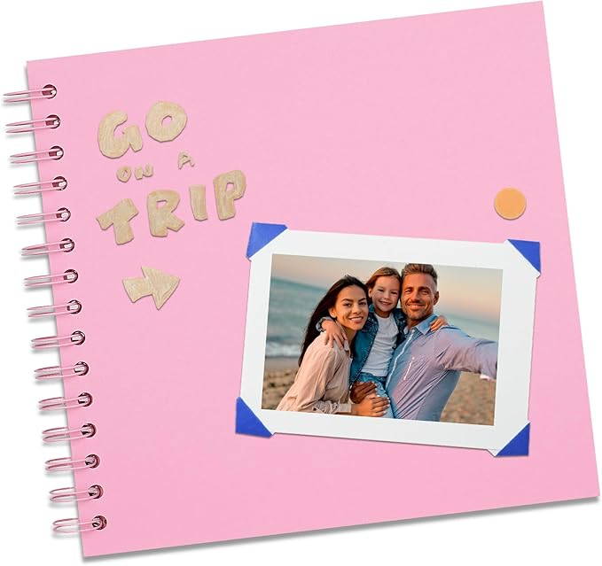12X12 Inch DIY Scrapbook Photo Album, Kraft Blank Paper Scrap Book 100 Pages Memory Book for Wedding Family, Pink