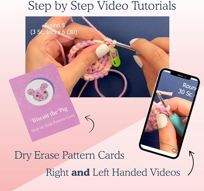 KelliDream Magic Circle Tool Inclusive Learn to Crochet Kit for Beginners; Step-by-Step Video Tutorials; All Supplies to Make Cute Amigurumi (Pig)