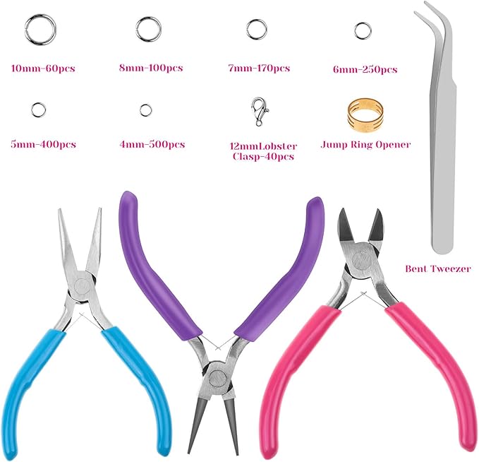 Cridoz Jewelry Repair Kit with 1520 Silver Jump Rings and 3Pcs Pliers for Earrings, Necklaces, Rings, Bracelets