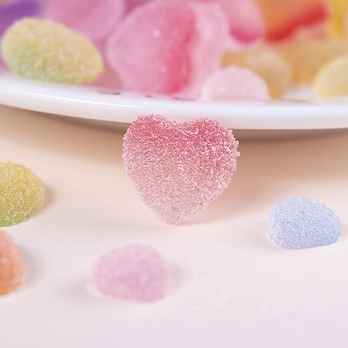 50 pcs Jelly Sugar Soft Heart Candy Flatback Charms, DIY Craft Making Resin Jewelry Making Kit, Soft Candy Resin Flatback Beads for Women DIY Scrapbooking Hair Clip Crafts Cell Phone Case Making