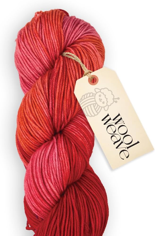 Superwash Merino Wool Yarn for Knitting & Crocheting - Hand Dyed Pink & Red Variegated Yarn, 100gr, 240 Yards, Dk Weight - Luxurious, Soft & Durable