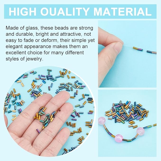 PH PandaHall 2760pcs Glass Bugle Beads 6 Colors Glass Tube Beads 4mm Tube Spacer Beads Czech Bugle Beads for Bracelet Necklace Jewelry Making Embroidery DIY Crafts, 1mm Hole