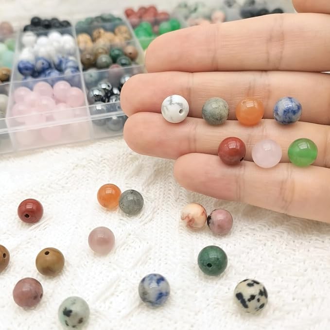 560pcs Natural Stone Beads Polished Beading 8mm Loose Beads Gemstone Crystal Energy Stone Healing Power for DIY Jewelry Making