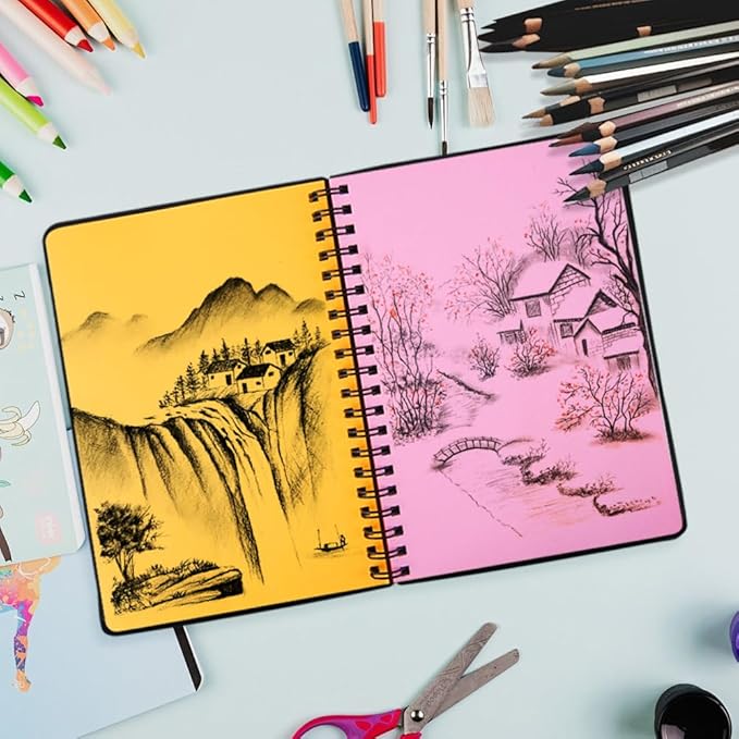 5" x 7" Premium Colored Paper Sketchbook, Spiral Bound Art Journal Sketchbook, 92 Sheets 80 GSM Acid-Free Construction Paper,Mixed Media Sketch Pad for Drawing Coloring Sketching.12 Assorted Colors