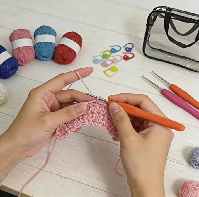 24-Piece Crochet Starter kit – Includes 12-Color Yarn Bundle, 2 Crochet Hooks, 9 Stitch Markers, and a Storage Bag; Complete Knitting Set Suitable for DIY Crafts and Scarf Making