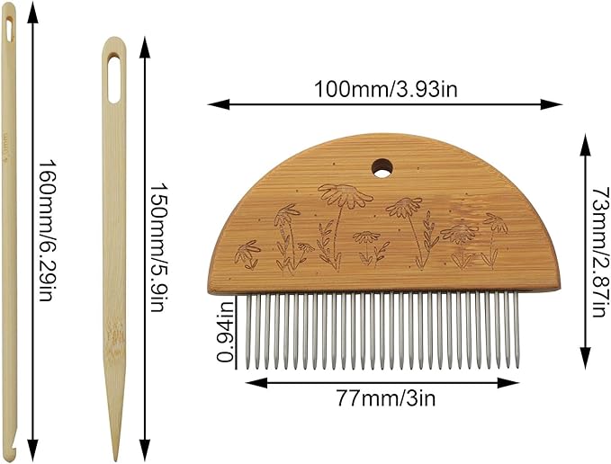 XGNG 3pcs Tapestry Knitting Set Wood Steel Comb Tool Large Eye Needle Afghan Crochet