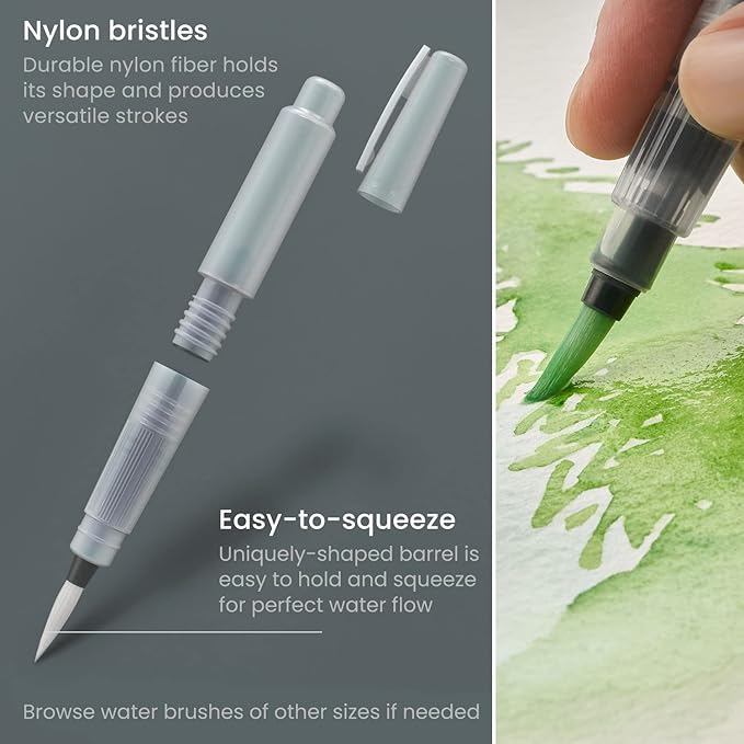 ARTEZA Watercolor Paint Set, 12 Earth Tone Half Pans, Portable Travel Watercolor Set with Refillable Water Brush and Metal Tin for Landscapes, Nature Studies, and Outdoor Painting