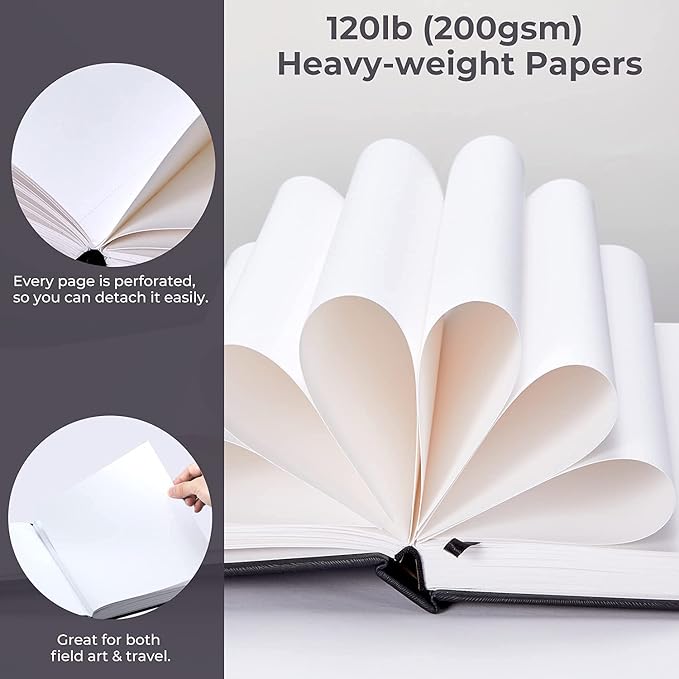 Ohuhu Mixed Media Pad - 8.3" x 8.3" Square Mix Media Sketchbook, 120 lb/200 gsm Heavyweight Papers, 78 Sheets/156 Pages, PU Hardcover Multi-Media Paper Pad for Acrylic Painting Christmas Gift