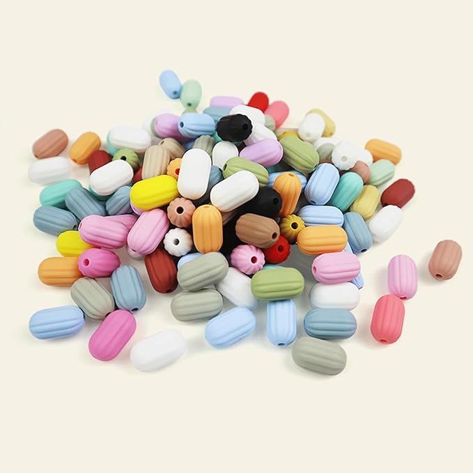 40PCS Cylinder Silicone Beads Colorful Silicone Beads Bulk Spacer Beads Colorful Focal Beads for DIY Craft Garland Keychain Lanyard Necklace Bracelet Jewelry Making Accessories Handmade Crafts