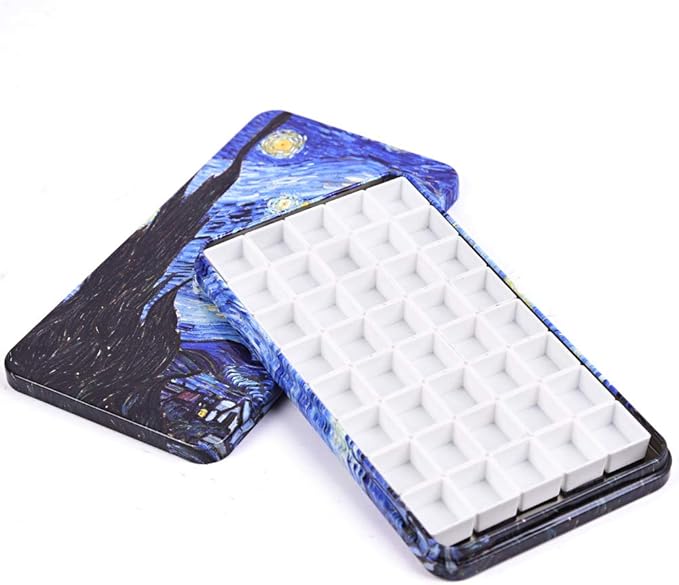 40Pcs Empty Half Pans with Magnetic Stripe Watercolor Paint Travel Tin Palette Case, Artist Paints Half Pan Kits for DIY Watercolor Oils or Acrylics Painting Art Drawing Starry Night