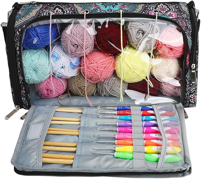 Knitting & Crochet Bag with Zipper, Travel Knitting Bag Yarn Storage for Carrying Project, Yarn, Wool, Knitting Tools Supplies, Multiple Storage Accessory Pockets, Gift for Crafty Friends