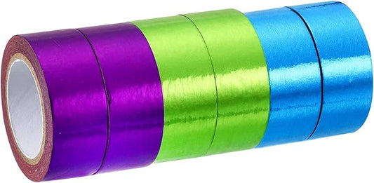 PATIKIL Metallic Washi Tape 15mm x 5m, 6 Pack Art Paper Mirror Masking Foil Sticker Self-Adhesive for DIY Art Craft Wrapping Wedding Decoration, Purple, Light Blue, Green