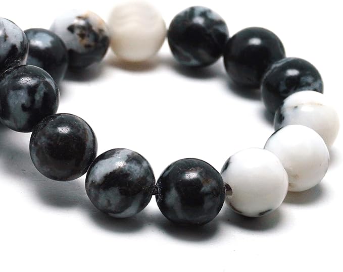 Natural Gemstone Beads for Jewelry Making - 8mm Stone Round Craft Beads for Bracelets(45-48pcs, White Black Zebra Jasper)
