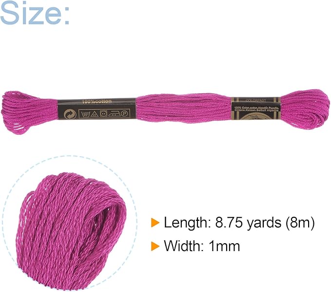HARFINGTON 12 Skeins Embroidery Floss 8m Each Egyptian Long Fiber Cotton Cross Stitch Thread 26S/2x6 for Embroidery Projects Bracelet, Fuchsia